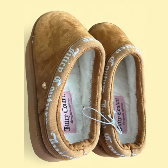Juicy Couture Shoes - Juicy Couture Tan Velour Slip-On Slippers | Size 9 - NEW